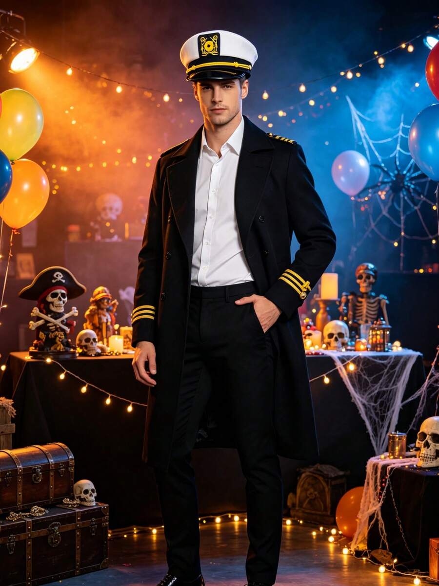 1pc Halloween Party Decoration Captain Hat, Sailor Hat, Anchor Trim Captain Hat, Halloween Party Costume Solid Color Sailor Hat - Multicolor - View 1