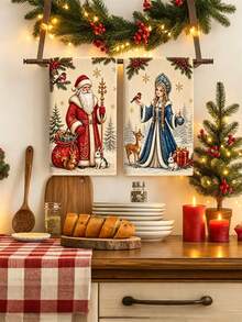 2pcs Christmas Santa & Snow Girl Decorative Towels, Merry Christmas Hand Towels, Dish Cloths, Water Absorbent Towels, Christmas Kitchen Supplies, Christmas Table Decor, Christmas Gifts, Housewarming Gifts, Home Decor, Kitchen Supplies, Christmas Eve Decor, Christmas Room Decor, Christmas Party Supplies, Winter Decor, Party Favors, Christmas Party Decor, 2027 New Year Decor, Christmas Decor, New Year Gifts, Xmas Decor - Santa Claus and Snow Maiden - View 4