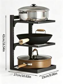 1 Piece Adjustable Multi-Layer Cookware Storage Rack, Black Layered Pot Rack, Holds Woks, Stock Pots, Frying Pans And Milk Pans, Freely Adjustable Layer Height, Suitable For Kitchen Countertop And Cabinet Interior To Organize Various Cookware. - Multiple Specifications - View 10