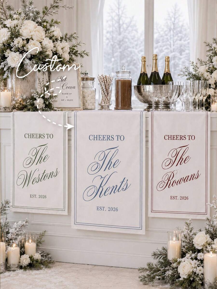 Custom Unique Eternal Wedding Welcome Sign, Fabric Bar Menu Banner, Personalized Name & Date, Romantic Ceremony Gift - Multicolor - View 1