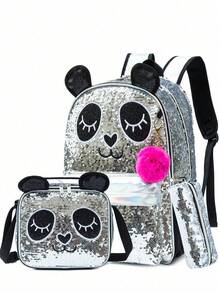 Cute Girls Backpack, Beautiful And Practical, Suitable For School Use, With Crossbody Bag, Includes School Supplies, Back To School Essential - Silver Black 11901 - View 1