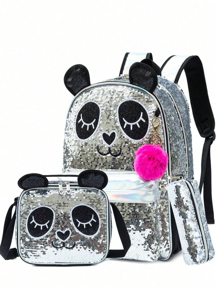 Cute Girls Backpack, Beautiful And Practical, Suitable For School Use, With Crossbody Bag, Includes School Supplies, Back To School Essential - Silver Black 11901 - View 1