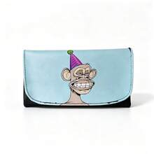 1PC Street Style Bored Ape Smoking Accessories Clutch Bag, 6 Colors PU Leather Flexible & Durable, Layered Storage Design With Zipper Compartments And Card Slots, Macaron Base Colors With Quirky Ape Pattern, Portable Pocket-Sized Universal - 1PC - View 13