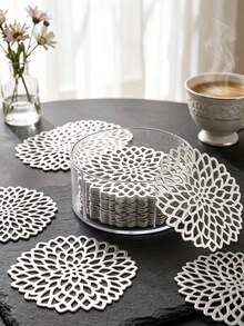 6-30pcs/Set Hollow PVC Small Water Drop Cup Mats, Tabletop Non-Slip Coasters For Holiday, Wedding, Daily Dining Decor - Silver - View 7