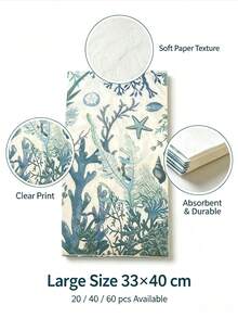 20pcs/40Pcs/60pcs/Per Set Serbet Kertas Sekali Pakai, 33x40cm Serbet Dekoratif Motif Laut, Serbet Meja Motif Karang & Bintang Laut untuk Pernikahan Pantai, Pesta Lajang, Kafe - Jumlah potongan - View 2