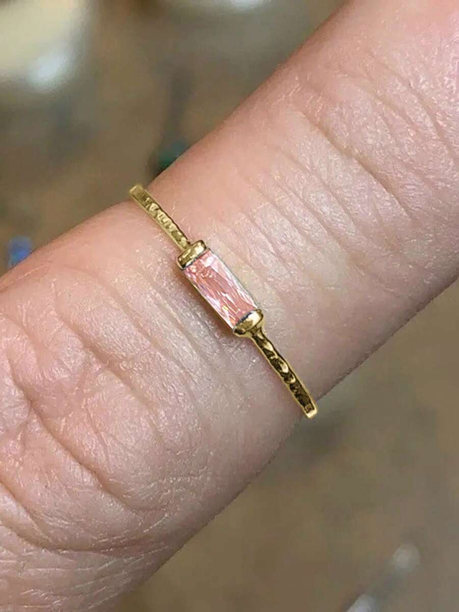 1件優雅立方鋯石戒指 女款婚禮週年紀念飾品禮物 - 金黃色+粉紅色 - 查看 1