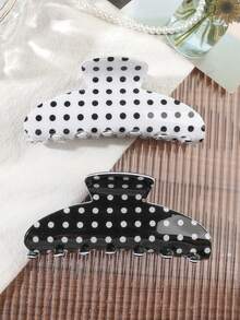 2 piezas/Set Pinza de pelo de acetato con contraste de lunares blanco & negro en forma de semicírculo de tamaño medio, accesorio de pelo minimalista francés vintage premium - Multicolor - Ver 2