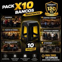 Pack de 10 Bancos Plásticos Resistentes Uso Rudo | Soporta Hasta 120 kg por Banco | Bancos Apilables de Plástico Reforzado para Hogar, Cocina, Jardín, Patio, Negocio, Tienda, Eventos, Fiestas, Escuela, Oficina e Industria | Fabricados en Polipropileno de Alta Calidad | Fábrica Directa - Negro - Ver 4