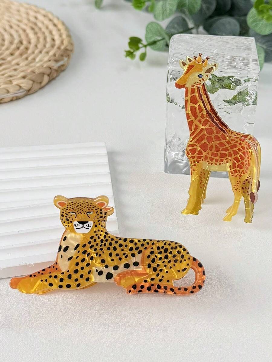 1pc Fun Fashion Animal Element Simulated Leopard Giraffe Hair Claw, Cute Cartoon Animal Shaped Hair Claw Hair Accessory For Women, Suitable For Daily Casual, Campus, Gift, Beach Vacation Travel, Casual And Formal Occasions Cute Hairstyle Accessory, Women's Hair Accessory, Animal Hair Clip