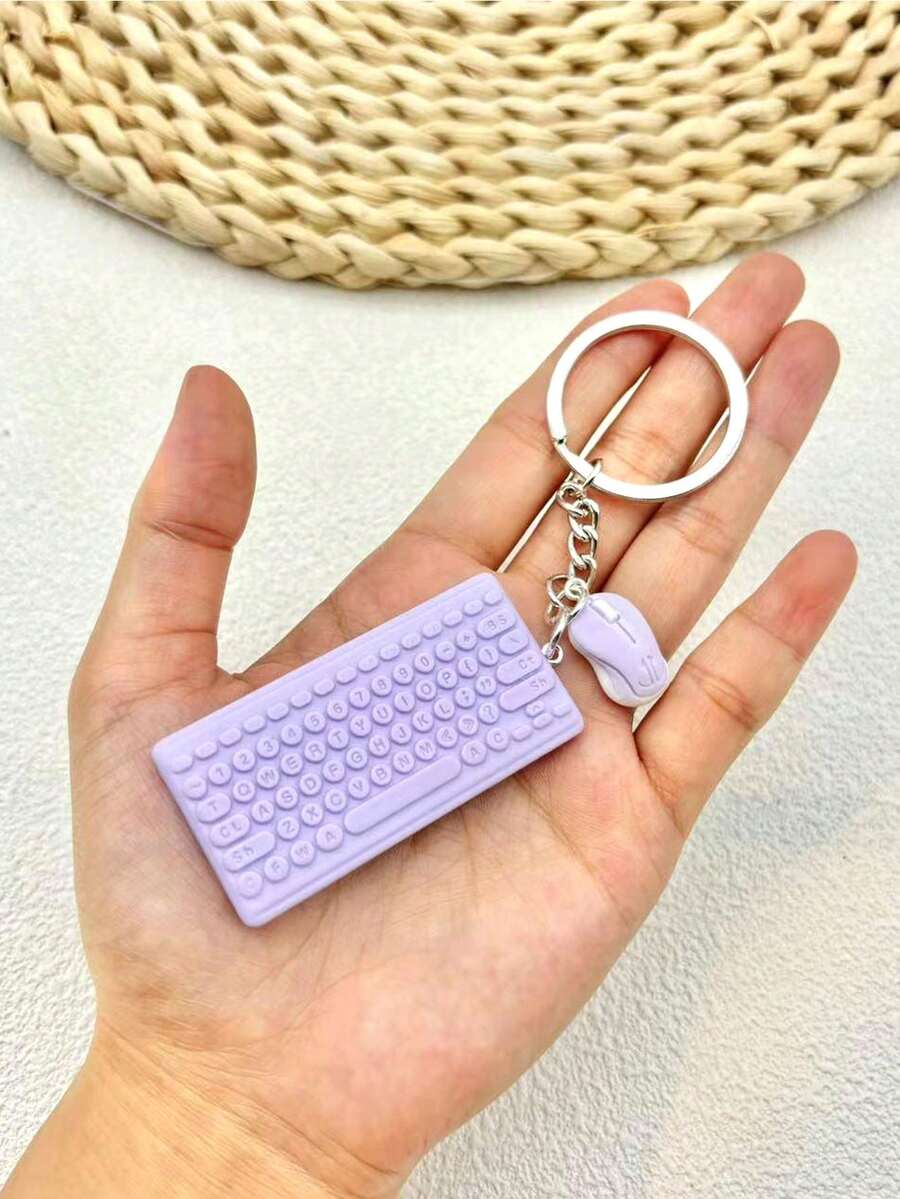1pc Realistic Computer Mouse Keyboard Keychain, Backpack Pendant Charm, Car Keyring Accessory, Birthday, Valentine's Day, New Year Gift - Multicolor - View 1