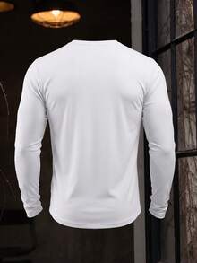 Men's Solid Color Crew Neck Long Sleeve Casual Tee Basic Daily Versatile White Top Simple Minimalist Fashion Apparel - White - View 4