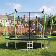 MERAX 14FT Trampoline For Kids And Adults, Round Outdoor Trampoline With Enclosure Net & Curved Poles ,Recreational Backyard Trampoline, Green - Green - View 1