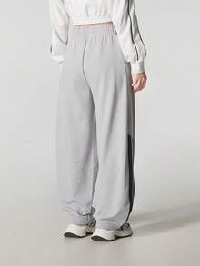 Adidas New Women's Casual Knitted Three-Striped Loose Straight Leg Sports Pants - Grey - View 4