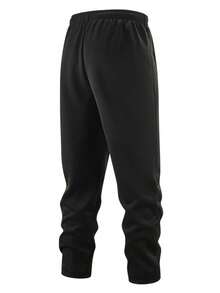 Men's Thick Wool Lining Joggers, Elastic Waist Drawstring Warm Winter Jogging Pants, With Zipper Pockets, Casual Straight Leg - Black - View 2
