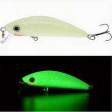 1pc Glow-In-The-Dark Minnow Lure, Suitable For Night Fishing, Glows In The Dark, With Triple Hook, Suitable For Bass, Trout, Catfish And Other Freshwater And Saltwater Fish. - White - View 3