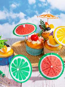 50pcs Fruit Pattern Cocktail Umbrella Picks, Party Cupcake Toppers, Fruit Toothpicks For Festive Celebrations, Every Celebration, Birthdays, Weddings And Beach, Tropical Themed Party Decorations, Kitchen Supplies. - Multicolor - View 2