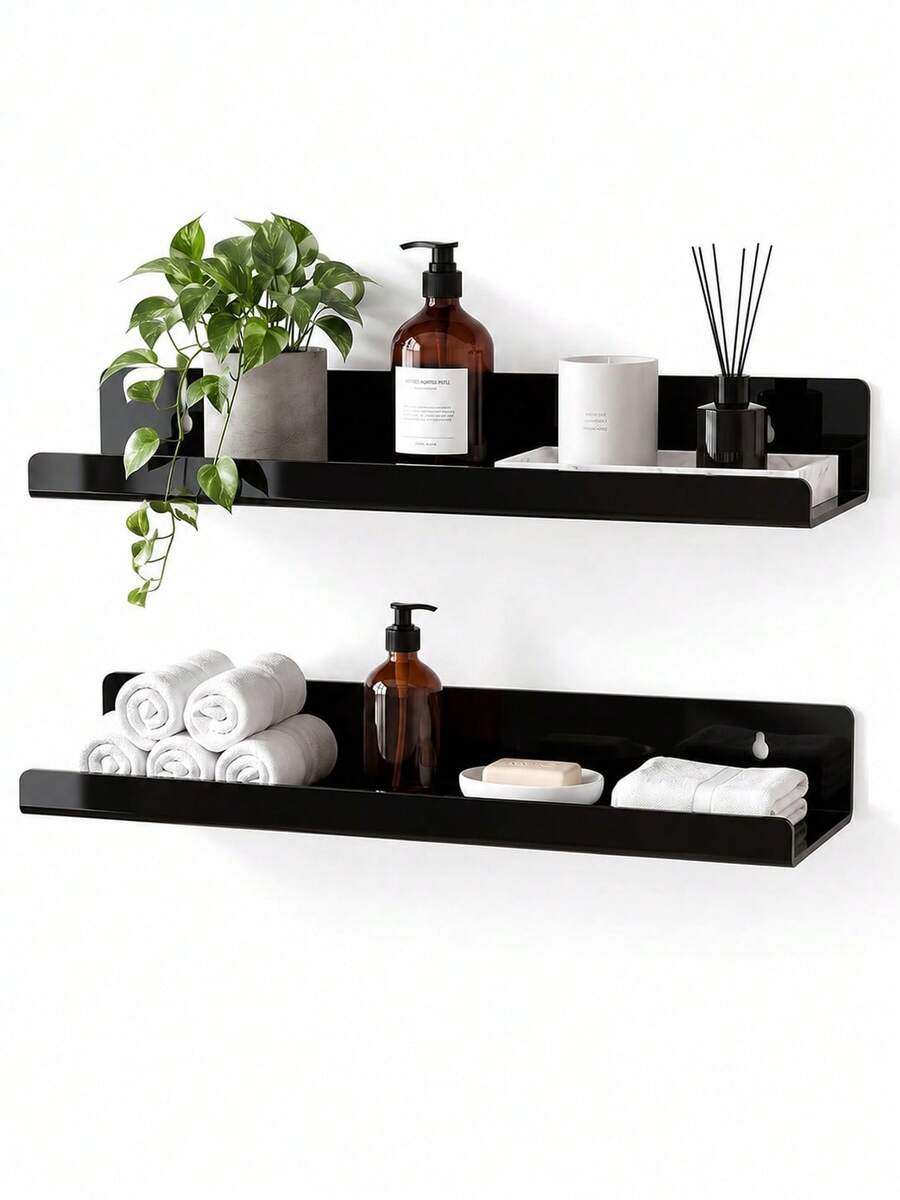 2 Pieces Acrylic Shelf, No-Drill Wall Display Shelf | Floating Shelf, Suitable For Nail Polish, Vinyl Records, Record Racks, Magazine Racks, Comic Strip Display Shelves, Photo Display Shelves - View 1