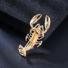 1pc Vintage Enamel Lobster Crystal Brooch, Luxury Gold-Plated Small Lobster Crystal Pin, Suitable For Suits, Unisex Fashion Jewelry Gift - Shrimp - View 4