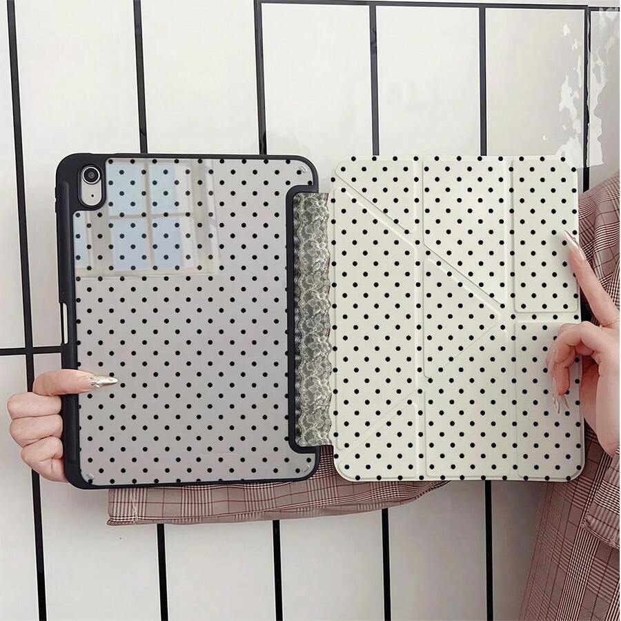 波點蕾絲 Y 型折疊平板保護殼，附筆槽，相容 iPad 10 代 Smart Case/11(A16 2025)/相容 Galaxy S9/S7/S10+/相容 /相容