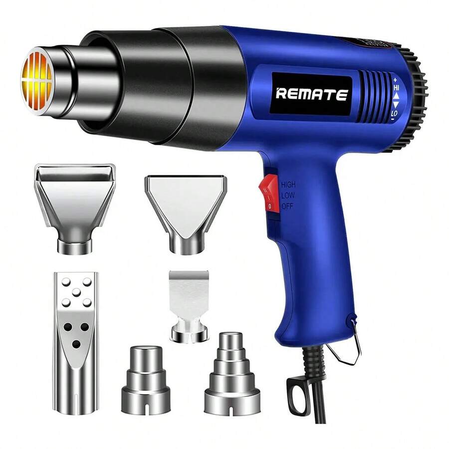 Pistola De Calor 2000W Temperatura Regulable 60-600 ° C, 2 Velocidades 6 Boquillas, Pistola De Aire Caliente Para Pintura, Soldar, Manualidades, RE-HG-02 Negro - Tipo de Enchufe A USA (110-127V) - Ver 1
