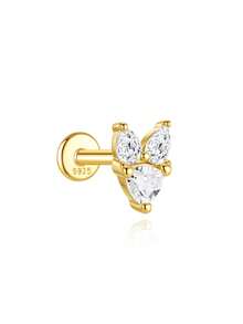 1pc 925 Sterling Silver Flat Back Earrings Hypoallergenic Dainty Cubic Zirconia Earrings Studs Flatback Dangle Stud Earring Helix Piercing Jewelry - Gold - View 21