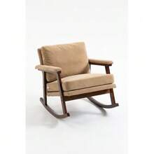 Mid-Century Modern Accent Chair, Wooden Frame Rocking Chair, Upholstered Armchair For Living Room, Reading Chair For Bedroom And Sunroom. - 淺棕色 - 查看 4