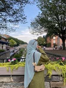 1pc Solid Color Women's Scarf, Casual Daily Headscarf, Chiffon Hijab Suitable For Everyday Wear - Mist Blue - View 2