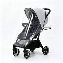 Universal Stroller Rain Cover - Waterproof & Windproof Travel Weather Shield, Thick & Durable, Dust & Snow Proof, Breathable Mesh For Clear View - Black Edge-transparent Frosted Rain Cover - View 2
