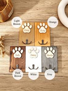 Personalized Dog Leash Wall Mount, Paw Print Wooden Key Hook Storage Rack, Custom Pet Name Hook Rack, Entryway Home Decor, Dog Mom Gift - Multicolor - View 5