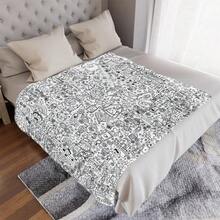 1 pieza Manta de tiro con estampado de estilo grafiti en blanco y negro de un solo lado, con elementos lindos y juguetones como corazones, animales, pasteles, disponible en múltiples tamaños, manta decorativa cómoda para cama, adecuada para dormitorio y sala de estar, perfecta para decoración de sofá - Multicolor - Ver 4