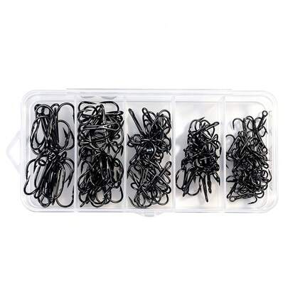 HENGJIA Saltwater Treble Hooks 100pcs Mixed Sizes Black Fishing Treble Hooks Suitable For Crankbaits, Spinnerbaits, Hard Baits Replacement Hooks