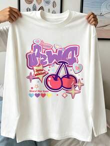 Girls Y2K Cherry Heart Star Print Long Sleeve Tee - White - View 2