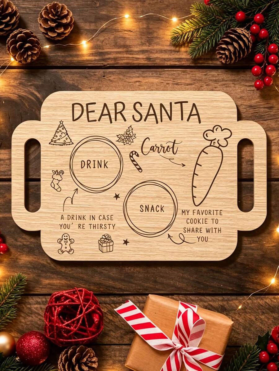 1件裝「Dear Santa」木製字母托盤,適用於派對桌面裝飾、節日桌面收納、放置信件、留言板、放置飲品、主題派對佈置 - 彩色 - 查看 1