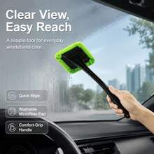 Universal Windshield Cleaning Brush With Detachable Microfiber Pad, Defogging Squeegee, Suitable For Windshield, Rearview Mirror, Car Window, Bathroom Glass And Home Corner Glass Cleaning Tool, Ergonomic Handle, Suitable For Drivers, Car Owners, Families And Commuters - Multicolor - View 2