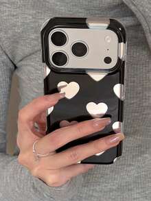 1件裝糖果色鏤空可愛大愛心透明手機殼，適用於 iPhone 17 16 15 14 13 12 Pro Max Plus Air，Y2K 透明保護殼 - 黑色 - 查看 2