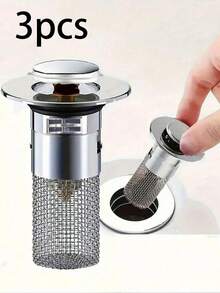 1/2/3 Packs Stainless Steel Pop-Up Sink Drain Stopper With Removable Filter Basket, Fits Bathtub/Shower Drain Cover, Collects Hair, Easy Snap-In Replacement Plug To Clear Clogs (No Chemicals/Easy To Clean) Prevents Clogs And Jewelry Loss - Multicolor - View 14