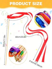 10pcs/20pcs Tongkat Pita Gagang Kayu, Tongkat Kayu 30cm, Pita Satin 60cm, Dengan Lonceng Emas, Tersedia Berbagai Warna Pita; Pita Berkibar dan Lonceng Berbunyi Saat Dikibaskan, Cocok Untuk Penyambutan Pernikahan, Pesta Ulang Tahun, Perayaan Ulang Tahun Pertama, Upacara di Halaman Rumput, Properti Foto - Beraneka warna - View 2