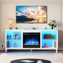 BALCONERA 65 Inch TV Stand With Electric Fireplace Insert, 18 Inch Realistic LED Flame & 9 Colour Mood Lights, Open Shelves Storage Unit For Living Room - UK Plug(220-240V) - View 2