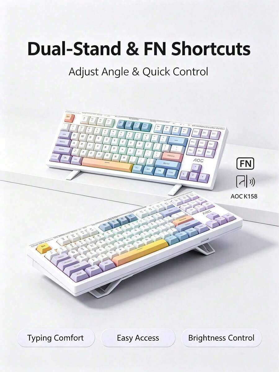 AOC Wired Mechanical Feel Keyboard 87 Keys Quiet Keys Detachable Cable 19-Key Anti-Ghosting Three-Color Compact Keyboard For Office Gaming Desktop Laptop Peripherals - View 1