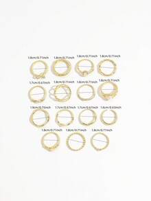 15 piezas de anillos vintage de perlas falsas y cristales, anillos apilables de banda lisa con diseños geométricos cuadrados, lazos y ondas en color dorado, joyería de mano para mujeres - Dorado - Ver 6