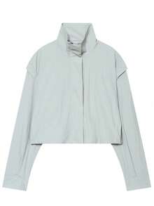 Women's High Neck Zip-Up Lightweight Jacket, Casual Solid Color Outerwear - Baby Blue - View 6