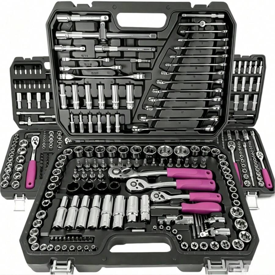 115/46pcs Car Repair Tool Set, Bicycle & Car Repair Tool Kit: Ratchet Torque Wrench, Wrenches, Screwdrivers, Socket Set - Perfect For Bicycle And Car Maintenance! - Multicolor - View 1