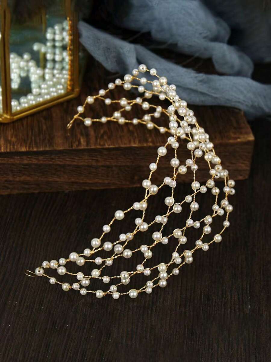 1pc Gold Rhinestone Hairband Headband Crystal Crown Party Bride Wedding Hair Accessories Jewelry Headband Gift - Gold - View 1