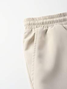 Herrset med kavajkrage för hösten, dubbelknäppt långärmad enfärgad skjorta med dragsko och avslappnade långbyxor, 2-delad enfärgad modeoutfit för vår/höst - Aprikos - Visa 8