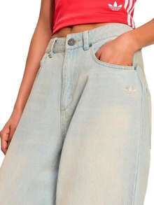 Adidas Three-Leaf Women's Loose Comfortable Versatile Jeans - Light Denim Blue - View 4