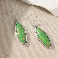 Copper Synthetic Turquoise Earrings, Handmade Silver-Tone Earrings, Teardrop Copper Turquoise Earrings, Dangle Earrings - Silver - View 3