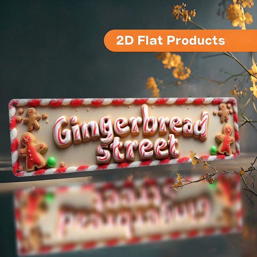 2D Flat - A Humorous Vintage Style Metal Sign, Featuring Gingerbread Candy Cane Design, Suitable For Use In Bars, Halloween, Christmas And More, Pre-Drilled Holes As Shown In Dimension Diagram - Multicolor - View 1
