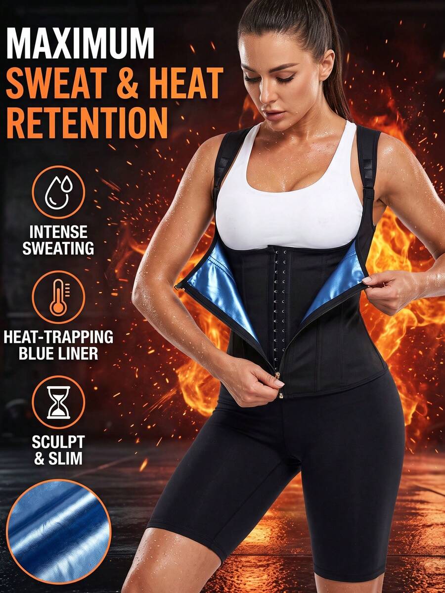 Women's Sports Shaping Vest - Double-Layer Waist Trainer, PU Coated Slimming Shirt For Sauna, Fixed Chest Support Vest For Abdominal Shaping Fall - Blue - View 1
