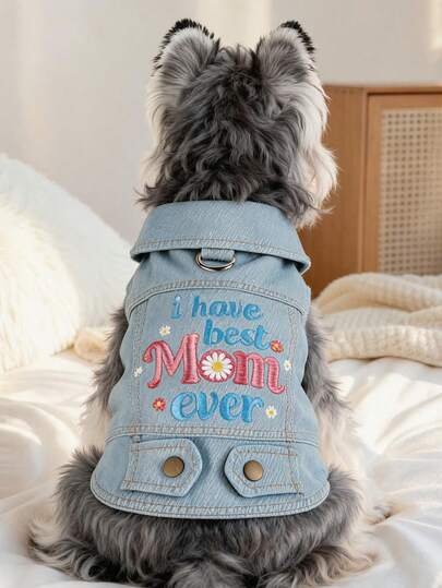 1PC Pet Clothes 2026 New Arrival Small Dog Puppy Cat Cute Pet Design Collar With Leash Buckle Pattern Embroidery Best Mom Coat