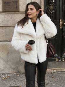 Faux Fur Fluffy Warm Long Sleeve Autumn/Winter Jacket - White - View 1
